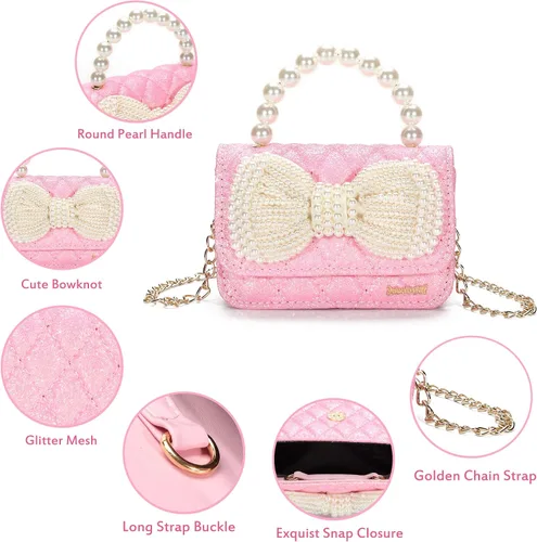 Vista 3 de Regalos para niñas pequeñas, lindo bolso para niños y bebés, con lazo brillante, bolsos pequeños cruzados, bolsas de hombro, juguetes y regalos