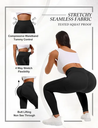 Vista 3 de Leggings de cintura en V para mujer, sin costuras, para entrenamiento, gimnasio, cintura alta, control de abdomen, pantalones de yoga