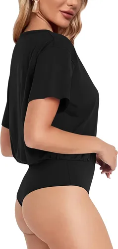 Vista 2 de Saslax Camiseta de manga corta con cuello redondo y ajuste holgado para mujer, estilo casual, básico