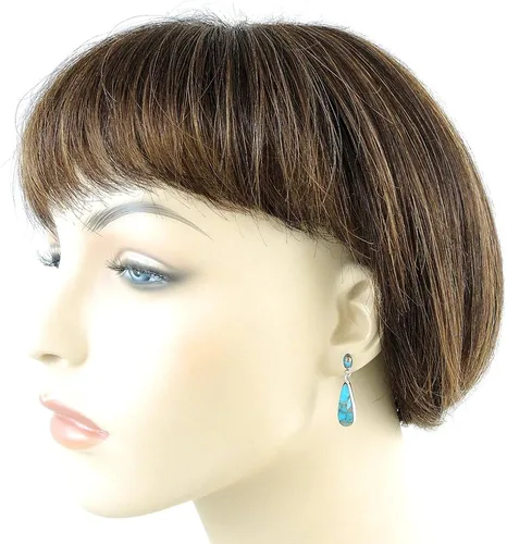 Vista 5 de Sterling Silver Genuine Turquoise Necklace & Earrings Matching Set (Choose Style)