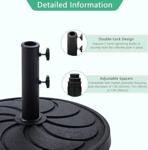 Vista 2 de Helios&Hestia Soporte redondo de resina resistente de 40 libras para exteriores, peso base para patio, mesa de mercado, color negro