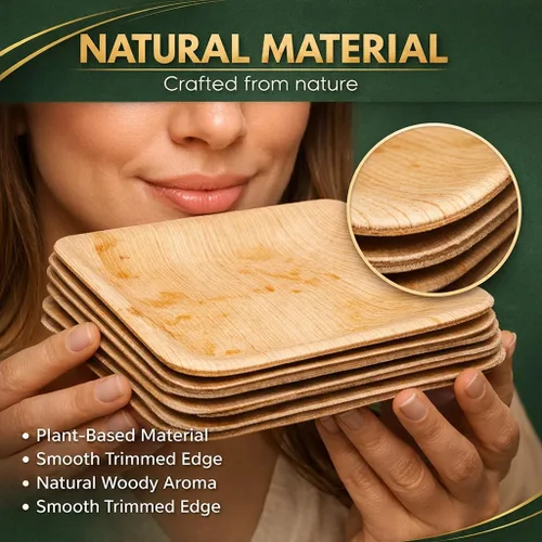 Vista 6 de Planet Pantry Platos cuadrados desechables de 10 pulgadas (25 piezas) Platos de bambú de madera compostables para fiestas, bodas, tablas