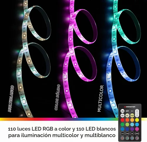 Vista 3 de Monster - Tira de luz LED multicolor reactiva de sonido de 16.4 pies con control remoto IR, uso en interiores, montaje fácil de Xtreme
