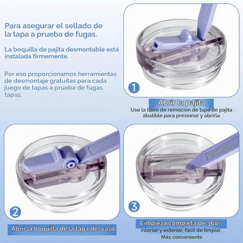 Vista 5 de Tapa de Repuesto a Prueba de Fugas de 14 oz para Vaso Stanley Cup de 14 onzas, Paquete de 2 Tapas con Pajita Abatible a Prueba de Derrames