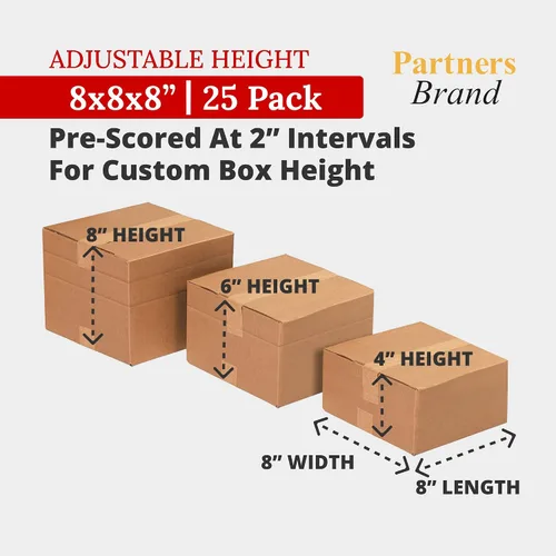 Vista 2 de Partners Brand Cajas de cartón corrugado de 8 x 8 x 8 pulgadas, 17 pulgadas de largo x 11 pulgadas de ancho x 2.5 pulgadas de alto, paquete de 25