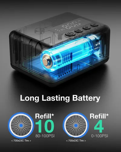 Vista 5 de Mini bomba de bicicleta, bomba de neumático eléctrica máxima de 130 psi, parada automática, bomba de bicicleta portátil con manómetro, bomba de aire