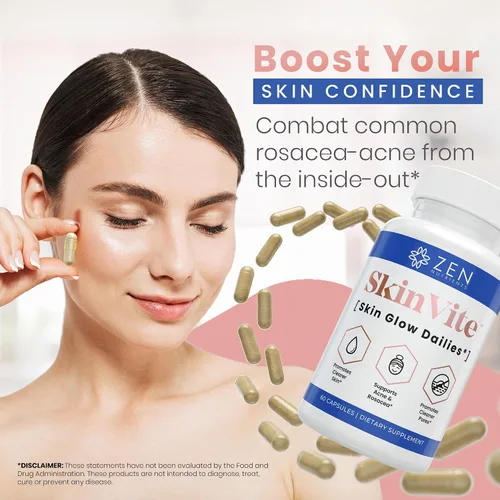 Vista 4 de Zen Nutrients SkinVite Suplemento natural para la piel para mujeres, hombres y adolescentes, brotes hormonales y suplemento de apoyo para la piel