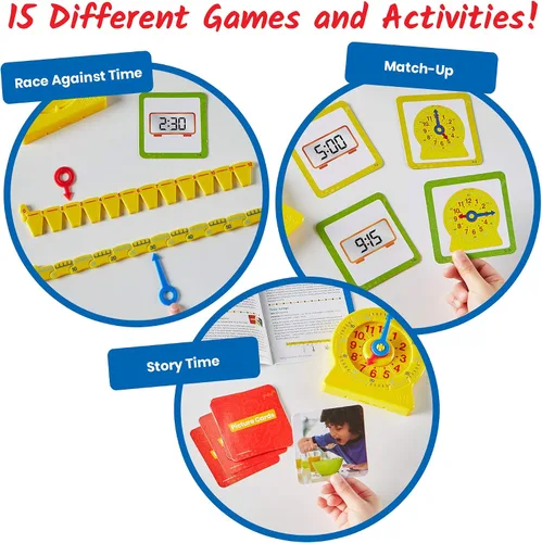 Vista 2 de Hand2Mind Telling Time Basics - Kit de actividades para aprender a decir la hora con reloj analógico para el aula, para niños, color amarillo