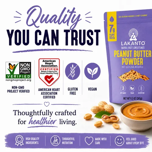 Vista 9 de Lakanto Mantequilla de maní en polvo, endulzada con edulcorante de fruta de monje, 0.27 onzas de proteína, PB en polvo de maní tostado, 0.11 onzas