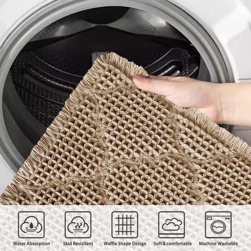Vista 5 de ZALL Tapete de baño de punto gofre, súper absorbente, antideslizante, color marrón, 17 x 24 pulgadas, patrón geométrico de diamante, lavable a