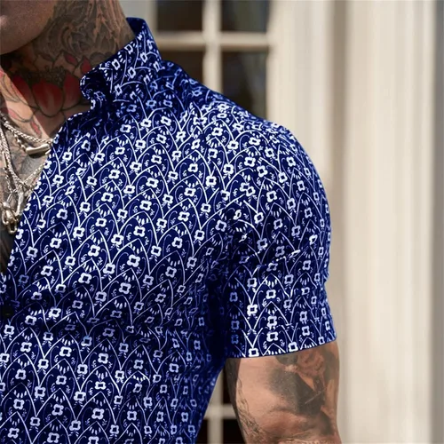 Vista 4 de Camisas de vestir cómodas y flexibles para hombre, de manga corta, atléticas, con botones