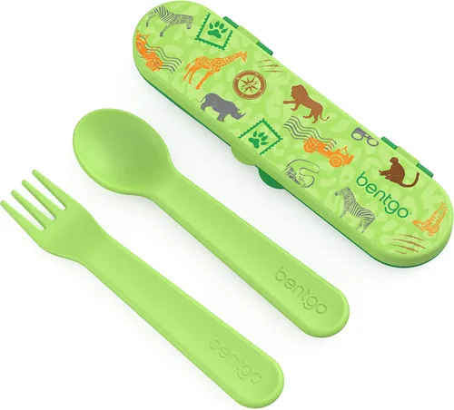 Vista 17 de Bentgo Juego de utensilios para niños, tenedor, cuchara y estuche de almacenamiento de plástico reutilizable, materiales sin BPA, asas de fácil