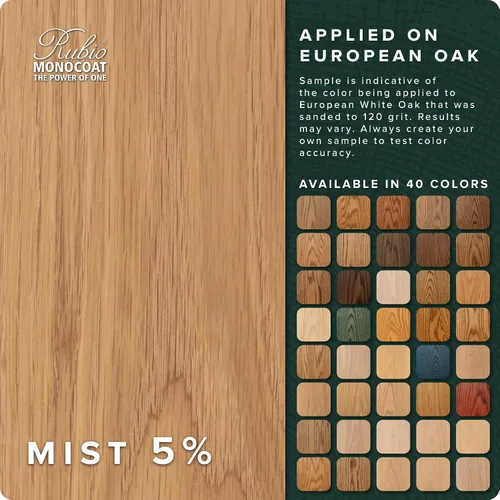 Vista 2 de Rubio Monocoat Tinte y acabado para madera de 650 pies cuadrados - Niebla 5% Oil Plus 2C Aceite de linaza ecológico de secado rápido