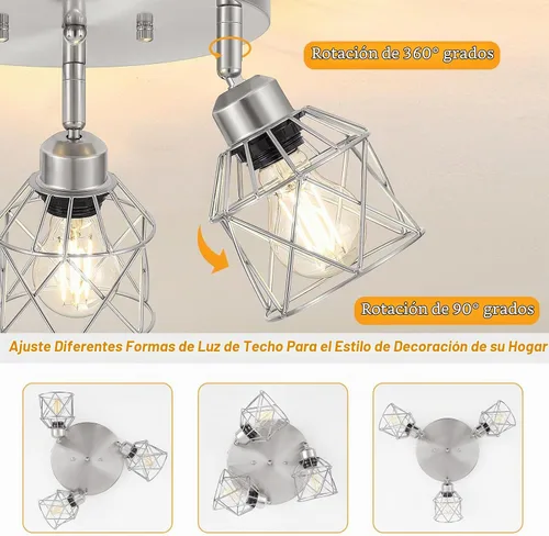 Vista 3 de Baocuz Lámpara de techo semiempotrada de níquel cepillado de 3 luces, luminarias de cocina ajustables montaje al techo base E26, luces de techo
