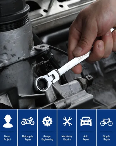 Vista 6 de WORKPRO Llave combinada de trinquete de 1/2 pulgada SAE, CR-V construida con cromado pulido espejo, diseño de 12 puntos, desplazamiento de 15 grados