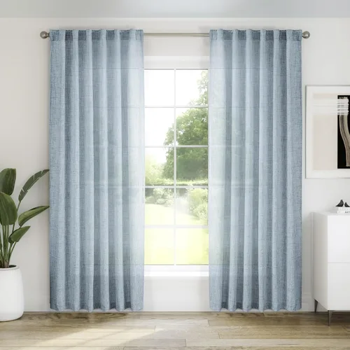Vista 72 de Cortinas de Lino Natural Color Crema de 84 Pulgadas de Largo para Sala de Estar, Juego de 2 Paneles de Lino Texturizado con Trabillas Traseras