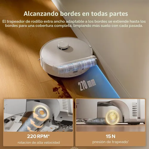 Vista 3 de roborock Qrevo - Robot aspirador y trapeador Curv 2, trapeador con rodillo autolimpiante en tiempo real SpiraFlow, 20,000 Pa, sistema dual sin