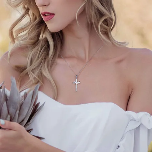 Vista 6 de AmorAime Collar de cruz de plata de ley 925 para mujer, collar infinito para novia, regalos para el día de San Valentín, cumpleaños