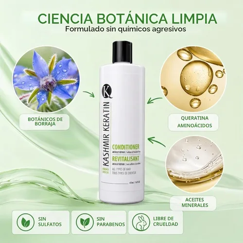 Vista 4 de Kashmir Keratin Acondicionador enriquecido sin sulfatos parabenos para todo tipo de cabello, nueva presentación (16 onzas líquidas)