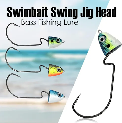 Vista 2 de Reaction Tackle Swimbait Swing Jig Head - Bass Fishing Lure, Ideal Bait for Saltwater Fishing and Freshwater, Weighted Weedless Hooks