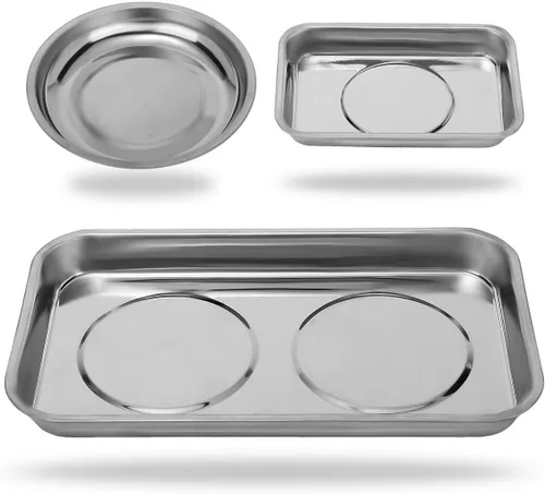 Vista 6 de VASTOOLS Bandeja de piezas magnéticas 3 unidades, cuenco redondo de piezas magnéticas de 6 pulgadas, acero inoxidable, para tornillo, enchufe