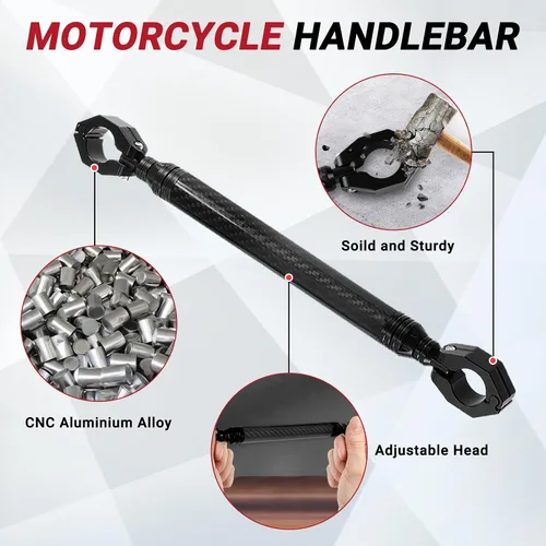Vista 2 de Manillar de motocicleta de aleación de aluminio, barra cruzada de 22 mm ajustable, manillares de fuerza y balance, color negro