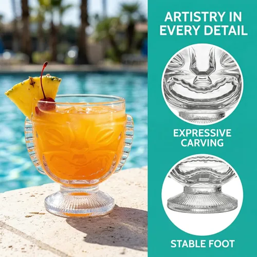 Vista 3 de TOPZEA Paquete de 4 vasos Tiki de 14 onzas, juego de tazas Tiki transparentes modernas, vasos de cóctel de bar, tazas hawaianas para fiesta Luau