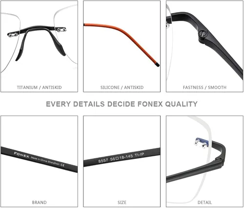 Vista 3 de FONEX Marco de lentes de titanio para hombre lentes cuadrados sin marco de miopía óptica 8557