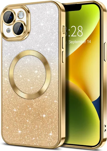 Vista 71 de Hython Funda para iPhone 13 Pro transparente con purpurina magnética [compatible con MagSafe] Protector completo de lente de cámara delgado