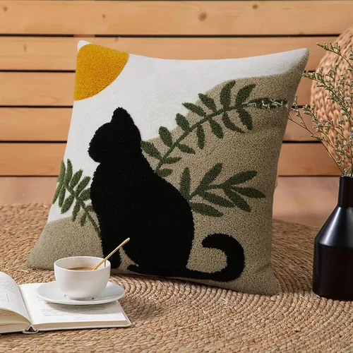 Vista 11 de JASEN Funda de almohada bordada de gato de 18 x 18 pulgadas, funda de almohada decorativa de algodón para sofá, dormitorio, sala de estar, casa