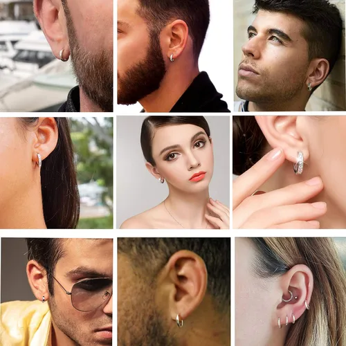 Vista 2 de Tarsus Aretes de aro hipoalergénicos para hombres y mujeres, chapados en oro de 18 quilates, acero inoxidable para orejas sensibles, sin níquel, 12