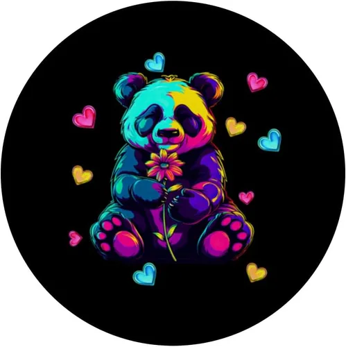 Vista 3 de Streetwear synthwave 80s 90s retro Panda heart flower teens PopSockets Adhesive PopGrip
