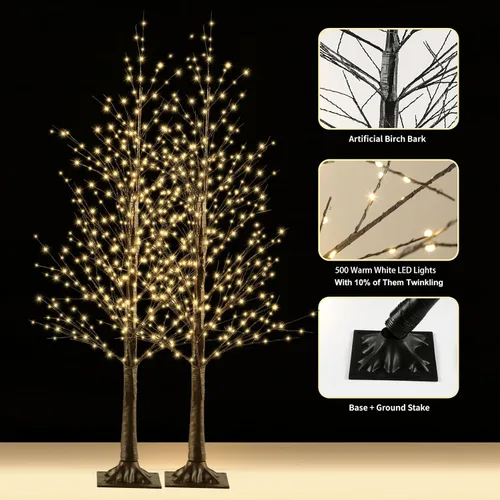 Vista 4 de Juego de árbol de abedul iluminado de 2 a 4 pies con 500 luces LED blancas Árboles negros