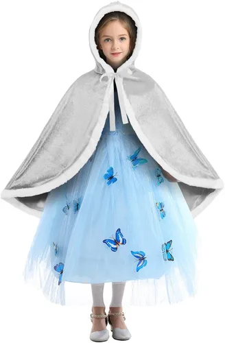 Vista 2 de OPBIN - Disfraz de princesa de piel con capucha para niñas Navidad Halloween cumpleaños juego de rol cosplay