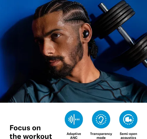 Vista 3 de Sennheiser Momentum Sport - Auriculares con ajuste de sonido deportivo y ANC adaptativo, ajuste seguro, duración de la batería de 24 horas, Negro
