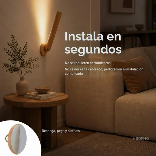 Vista 2 de Lámpara de pared de madera con rotación de 360°, aplique magnético Madera de haya 1 pieza