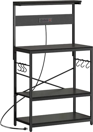 Vista 15 de SUPERJARE - Estante para panaderos con tomas de corriente, soporte para microondas de 39.4 x 14.3 pulgadas, estante de almacenamiento con estante