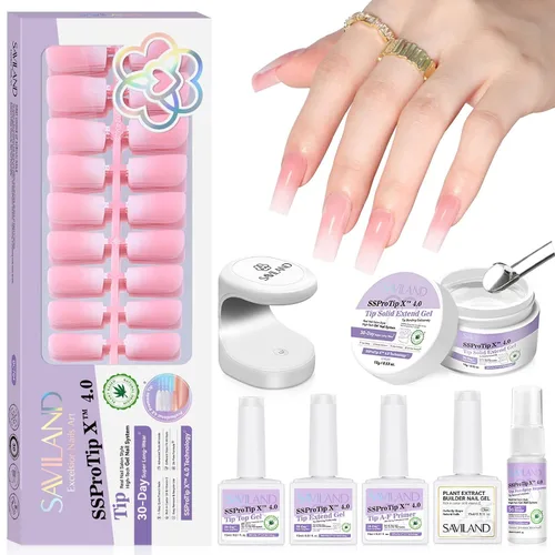 Vista 8 de SAVILAND Juego de iniciación de kit de uñas de gel: gel de pegamento de uñas de 14 días y 500 puntas de uñas de alta transparencia para presionar