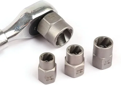 Vista 5 de Juego de extractor de tuercas de perno de impacto de 3/8 pulgadas, kit de 13 piezas de extractor de tuercas de llanta de 1/4"-3/4" con un adaptador
