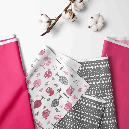 Vista 7 de Bacati Owls - Caja de almacenamiento de algodón para niñas, color rosa y gris