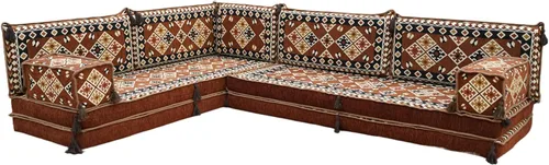 Vista 51 de arabicsofa Juego de asientos Jalsa en forma de L – Majlis árabe hecho a mano con almohadas de respaldo