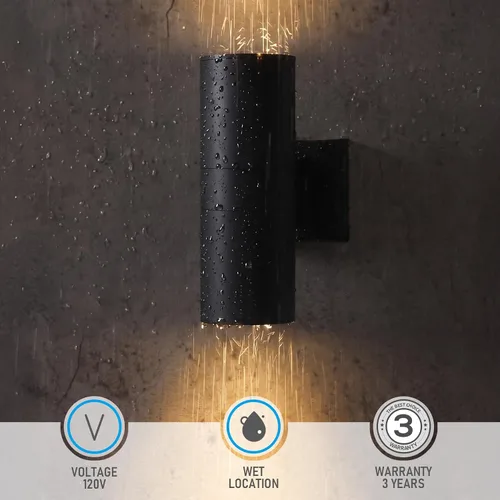 Vista 4 de LEONLITE Paquete de 2 luces de pared cilíndrica para exteriores de 12