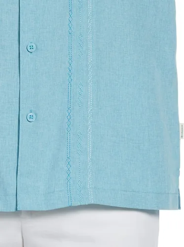 Vista 3 de Cubavera Camisa bordada de manga corta con botones para hombre, resistente a las arrugas, cuello de punto, tela suave transpirable
