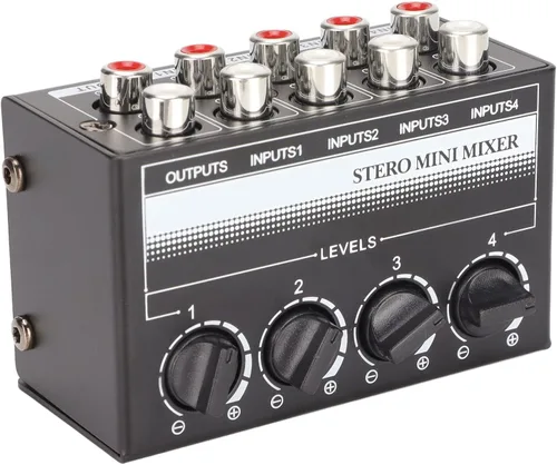 Vista 8 de Zyyini Mini mezclador estéreo, mezclador de audio portátil de 4 canales, mini mezclador estéreo profesional pasivo para mezclar instrumentos