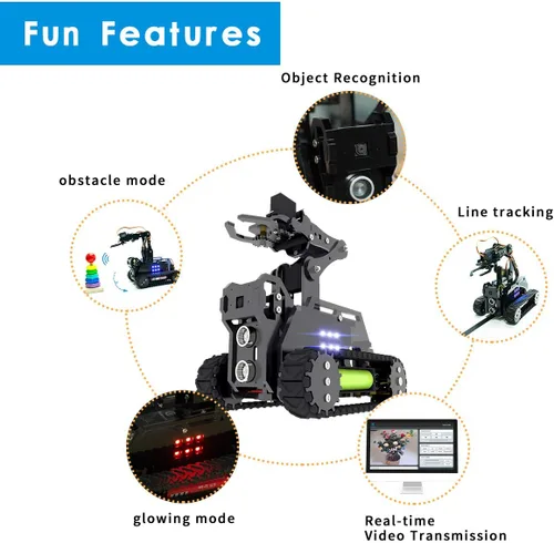 Vista 3 de Kit de modelo de robot DIY para Raspberry Pi 4/3 Modelo B+/B WiFi Wireless Smart Robot Car Kit con brazo robótico 4-DOF/seguimiento