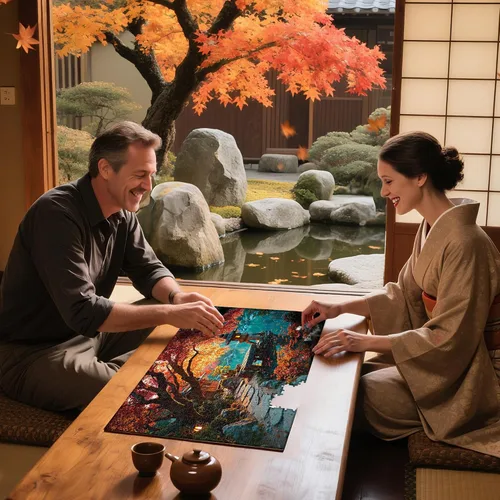 Vista 5 de Rompecabezas para adultos 1000 piezas de paisaje japonés otoño lago