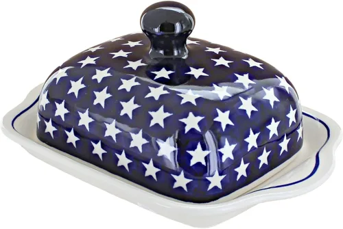 Vista 9 de Blue Rose Polish Pottery – Mantequillera cuadrada de tulipán azul – Se adapta a 1 barra – Mantequera para organización y almacenamiento de encimera