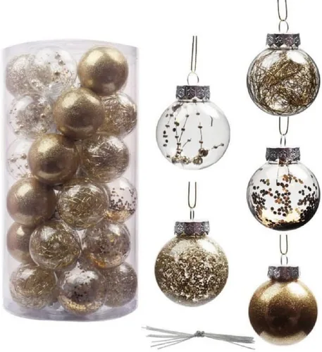 Vista 8 de 30 adornos de bolas de Navidad inastillables de plástico transparente, adornos de bolas de Navidad decorativas, juego de bolas de Navidad