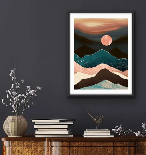 Vista 7 de Hestarcul Kit de pintura de diamante de montaña, kits de arte de diamantes para adultos, pintura de paisaje abstracto con diamantes redondos