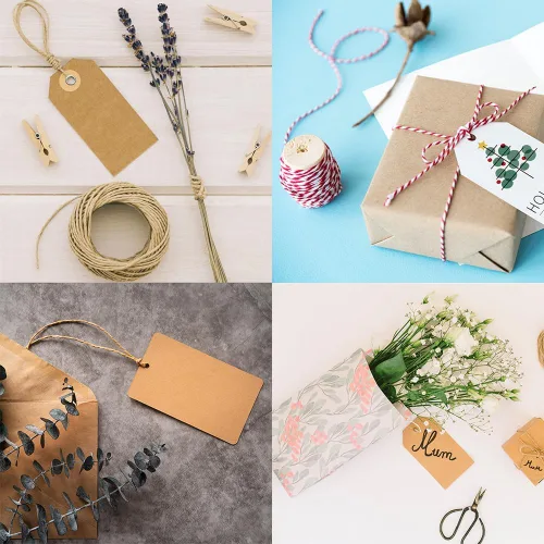 Vista 6 de 500 etiquetas de regalo personalizadas con cuerda, etiquetas de papel kraft, envoltura de regalo para artes y manualidades, bodas, Acción